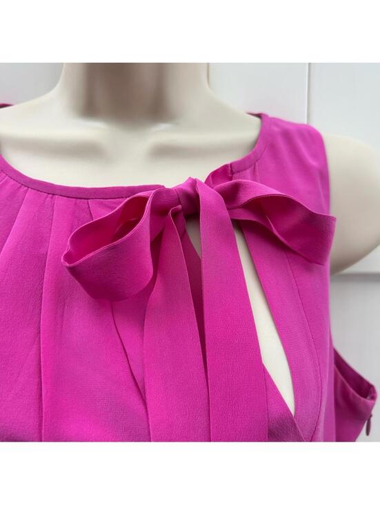 Ann Taylor Sleeveless Raspberry Pink Silk Shift with Asymmetrical Tie | Size 6 - Picture 3 of 11
